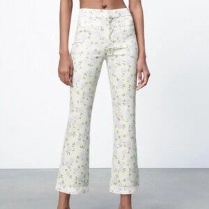 Zara Floral Print Mini Flared High Waist Pants